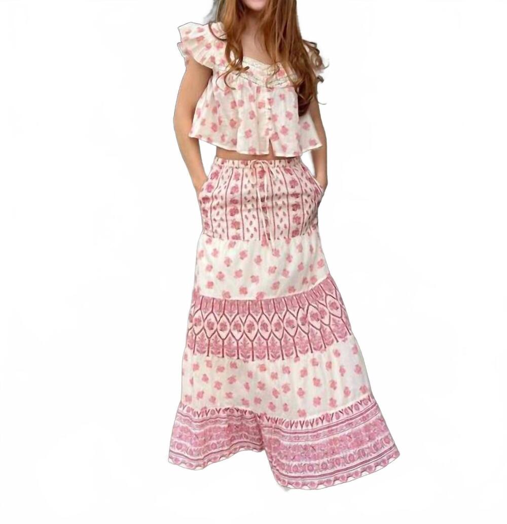 NEW BILA77 lotus multi print maxi skirt in pink pearl